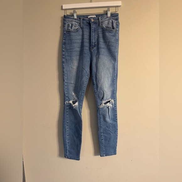 Cello Blue Skinny Jeans with Distressed Knees - Picture 1 of 7